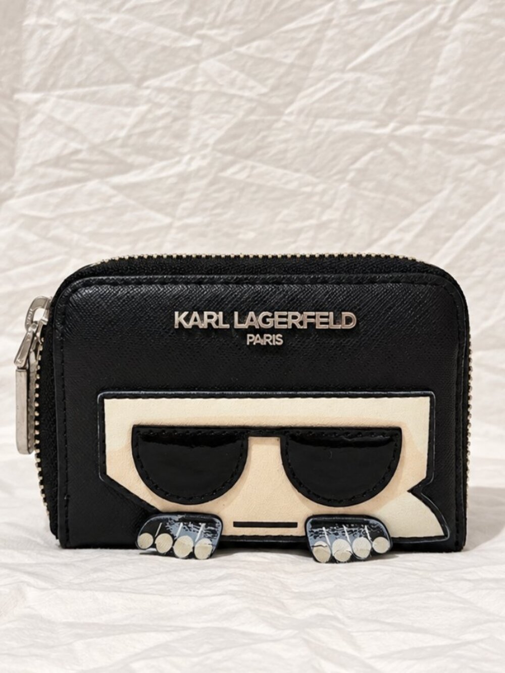Karl Lagerfeld Paris Black Karl Character Zip Card Wallet